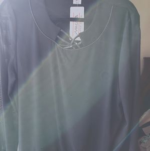 Black blouse with sheer sleeve